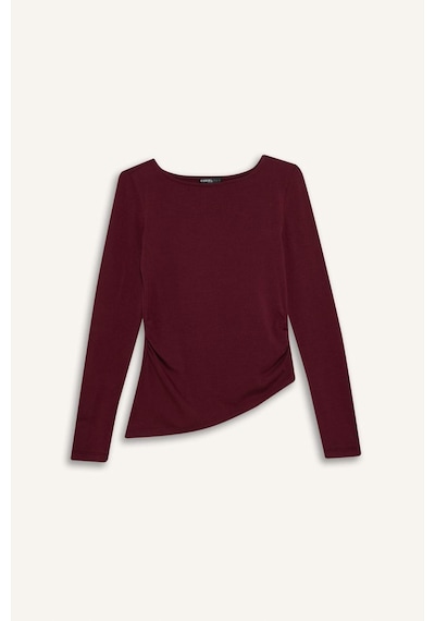 Defacto Coool Slim Fit Dar Kesim Kayık Yaka Tül Uzun Kollu Tişört G3009ax25wnbr115 Bordo-br115