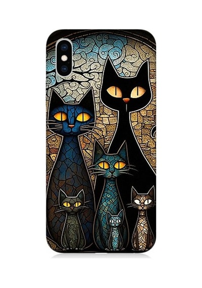 Apple Uyumlu iPhone Xs Max Vitray Kedi Ailesi Desenli Silikon Kılıf