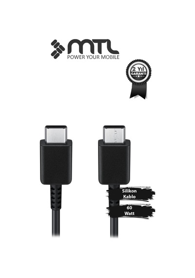 60w Pd Type-c To Type-c Süper Fast Göstergeli Data Ve Şarj Kablosu 1 Metre Siyah Mt2606