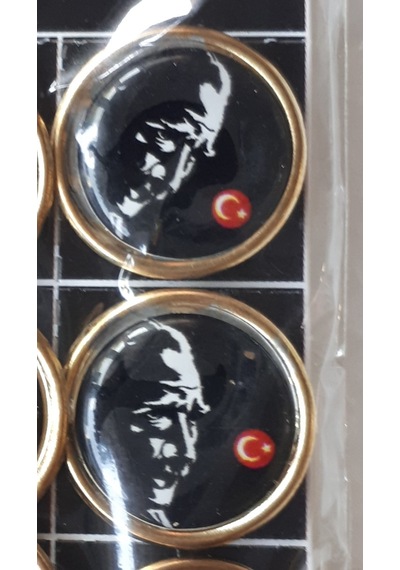 Atatürk Yaka Rozeti Siyah Resim Sarı Çerçeve 2CM 30 Adetli Paket
