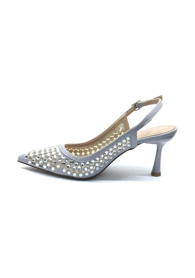 Feles Arkası Açık Zümrüt Taş Detaylı Stiletto Kadın Ayakkabı GÜMÜŞ