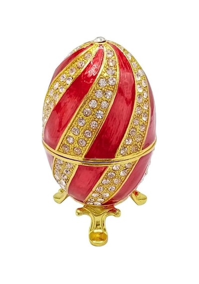 Faberge Yumurta Kristal Taşlı Lüks Mücevher Kutusu Sarı Kırmızı 10cm Hediyeli