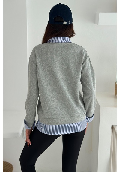 Kadın Nakış Peluş Ayıcık Figürlü Sweatshirt Eğlenceli & Şehirli Stil Gri