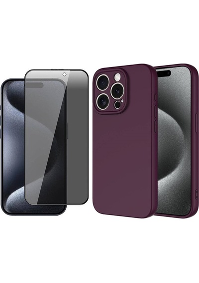 Vendas Apple Uyumlu iPhone 15 Pro Max Kılıf Zore Mara Lansman Kapak + Hayalet Ekran Koruyucu Koyu Mor