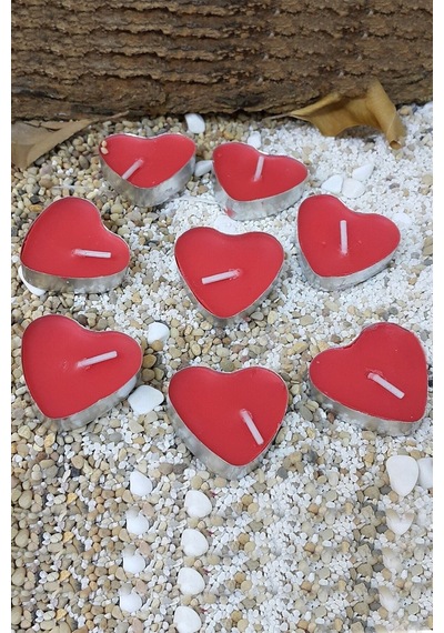 8 Adet Kalp Şeklinde Tea Light Mum Kırmızı
