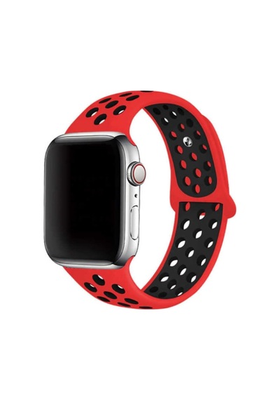 Apple Watch Seri 2/3/4/5/6/se 44mm İle Uyumlu Delikli Spor Kordon, Kırmızı/siyah