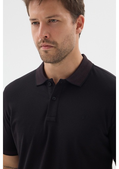 Siyah-mürdüm Polo Yaka Pike Kısa Kol Slim Fit %100 Pamuk Tişört 1011260171 Siyah - Mürdüm