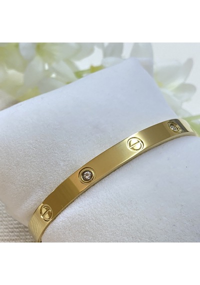 Kyver Taşlı 316 L Paslanmaz Çelik Kelepçe Bileklik Gold