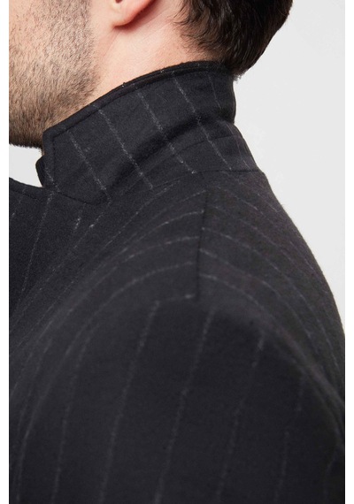 D's Damat Ds Damat Regular Fit Siyah Çizgili Yünlü Palto 1hf083220016m 001