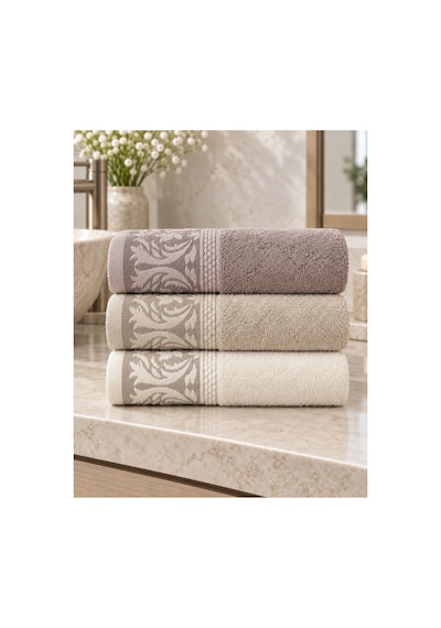 Sarmaşık Desenli Havlu 50x90 Cm 3 Lü Set %100 Pamuk - Warm Serenity Çok Renkli