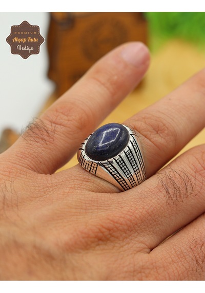 Lapis Lazuli Taşlı Başak Model 925 Ayar Gümüş Erkek Yüzük 201024895 Gümüş
