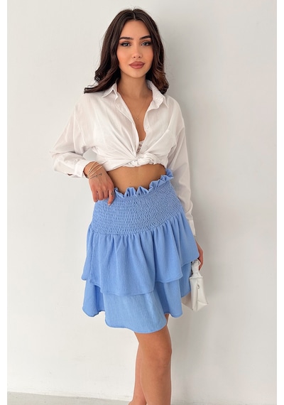 Kadın Katlı Smock Bel Mini Short Etek Summer Layers Mavi