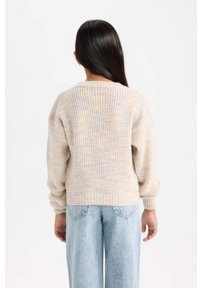 DeFacto Kız Çocuk Oversize Geniş Kalıp Bisiklet Yaka Triko Kazak C9576A824WNPN181 Pembe