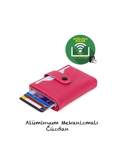 Adelina Bags Adelina Fuşya Nova Deri Mekanizmalı Çıt Çıtlı Kartlık Cüzdan 7cm Fuşya