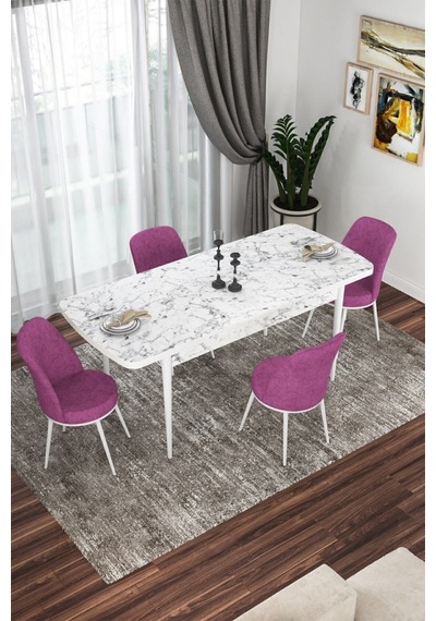 Canisa Concept Kor Serisi 70x114 Açılabilir Mutfak Masası Takımı Beyaz Mermer Desen Masa 4 Mor Sandalye Masa Beyaz Mermer Desenli Sandalyeler Mor Canisa Concept Kor Serisi 70x114 Açılabilir Mutfak Masası Takımı Beyaz Mermer Desen Masa 4 Mor Sandalye Masa Beyaz Mermer Desenli Sandalyeler Mor