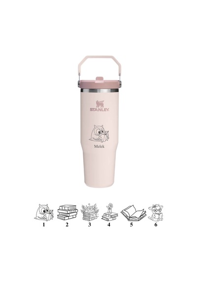 Stanley Kişiye Özel The Iceflow Flip Straw Pipetli Termos Bardak Stanley 0.89 L Özel İsimli Açık Pembe