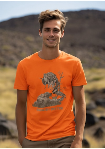 Avcılık Hunter Ağaçlı English Setter Çulluk Yazı Baskılı %100 Pamuk Regular Fit Turuncu T-shirt Turuncu
