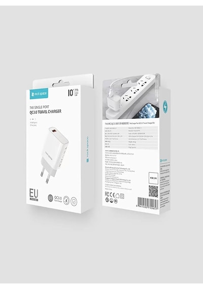 Rock Space 18w Usb-a Qc 3.0 Mini Seyahat Şarj Cihazı, Beyaz Çok Renkli