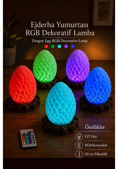 Ejderha Yumurtası Dekoratif Masa Lambası Rgb E27 Duy 20 Cm Dracora Varsayılan