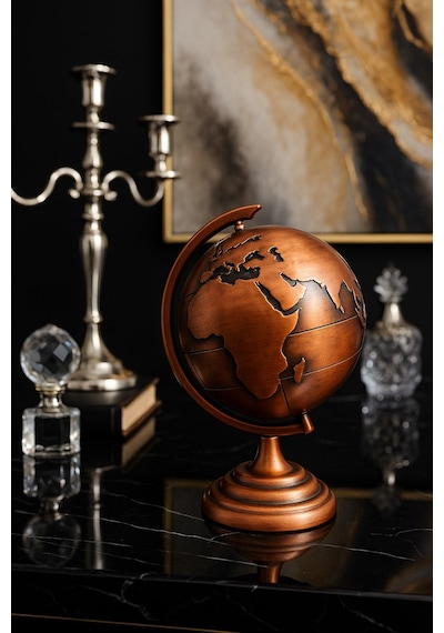 Ofis Ve Ev Dekoru İçin Metal Dünya Küresi Bronz Masaüstü Süs, 13x9 Cm