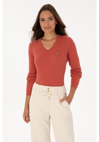 U.S. Polo Assn. Kadın Gül Kurusu V Yaka Basic Kazak 50307700-VR026 U.S. Polo Assn. Kadın Gül Kurusu V Yaka Basic Kazak 50307700-VR026