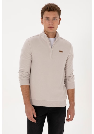 U.S. Polo Assn. Erkek Regular Fit Yarım Fermuarlı Taş Basic Sweatshirt 50313802-VR049