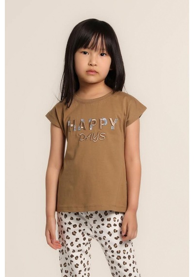 Escabel Kız Bebek Nakışlı Tshirt Kahverengi