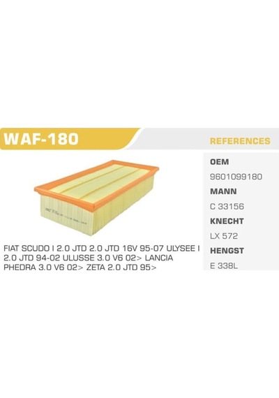 WINKEL WAF-180 Hava Filtresi Scudo / 405 406 607 806 Expert / C5 1.9Td 2.0 HDI