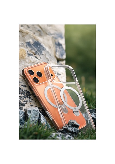 Torras Apple iPhone Uyumlu 17 Pro O Stand Spin Serisi Magsafe Kılıf Şeffaf