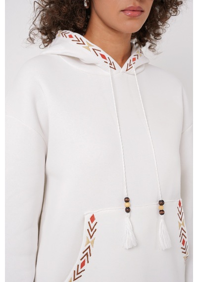 Bigdart 55443 Nakışlı Oversize Sweatshirt - Beyaz