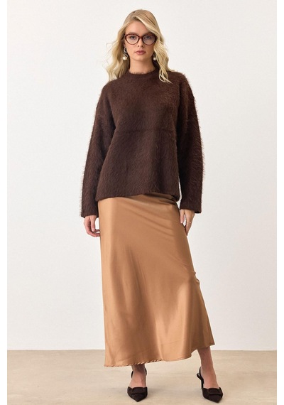 Olcay Oversize Tüylü Soft Kazak Kahve 8270