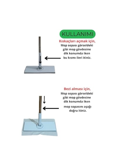Tembel Mop - Tüm Bezleri Kendi Alabilen Otomatik Mop, 360 Dönebilen, Kullan At Bezler İçin Pratik Mop
