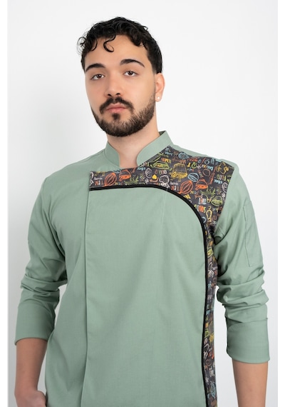 Çağla Desenli Şef Ceket Aşçı Uniforma Chef Ceket Personel Kıyafeti Yeşil