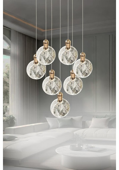 Eray Aydınlatma 8002-6+1 7li Sarkıt Gold Led Avize Gold