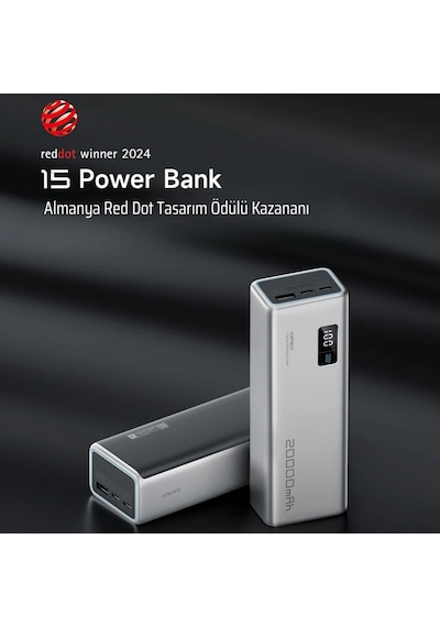 Cuktech 15 Powerbank 20000 Mah 150 W Pd3.1 Süper Hızlı Şarj 3 P Gri
