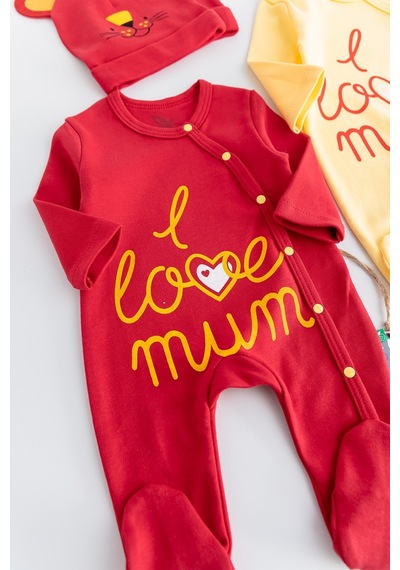 Babymod I Love Mum Taraftar Sarı Kırmızı İkili Bebek Tulum Takım 001