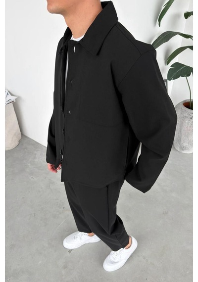 Siyah Patch Detaylı Relaxed Fit Boxy Ceket Siyah