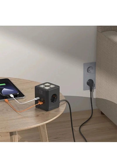 Akım Korumalı 3 Lü Priz Gece Lambalı 25w 2xusb 2xtype-c Çıkış Yüksek Gerilim Koruma Priz Çoğaltıcı 2 M