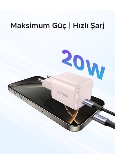 Ugreen 20w Gan Hızlı Şarj Cihazı Type-c Qc Pd 1xusb-c, Pembe, 55556