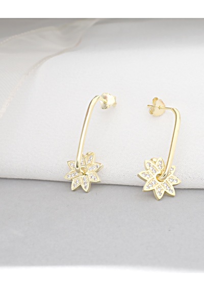 Brezza Lusso Jewelry 18k Serie Oro Sallantılı Çiçek Night Kadın Gümüş Küpe