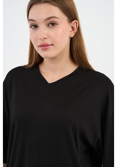 V Yaka Oversize T-shirt E24-742a-wn Siyah