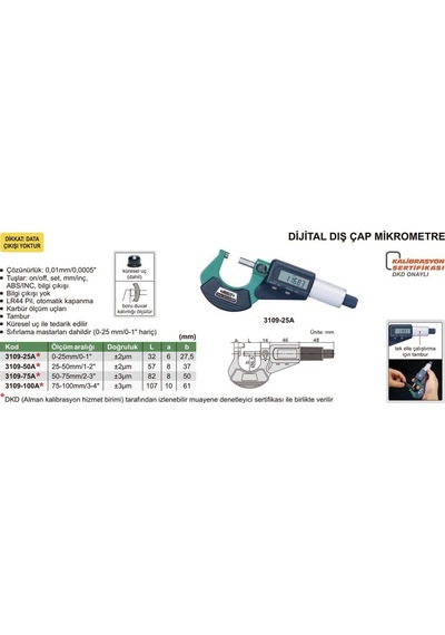 Insize 3109-25A Dijital Dış Çap Mikrometre