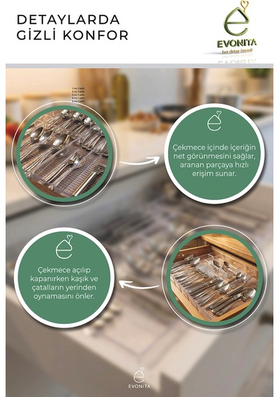 Çekmece İçi Kaşıklık Organizer Seti Şeffaf Mutfak Çatal Bıçak Düzenleyici Bölmeli Set 10 Parça Renkli