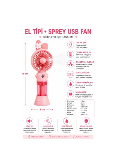 Glr K03 Taşınabilir Sulu El Fanı, Mini Buharlı Vantilatör, Type-c Şarjlı Seyahat Fanı