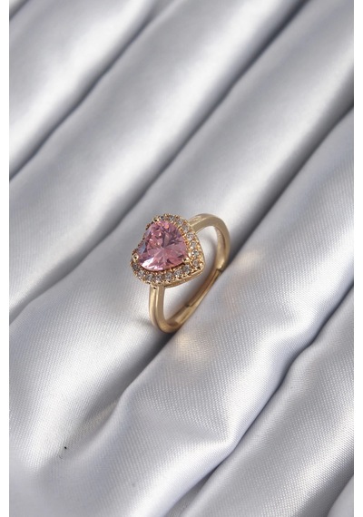 Mey İthalat Pirinç Gold Renk Pembe Zirkon Taş Kalp Charm Model Kadın Yüzük - Özel Seri Meyeb65aa9f5eeac7772e6f0e58b4 Altın