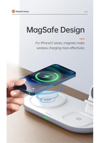 3ın1 Apple Uyumlu iPhone  Watch  Magsafe Kablosuz Şarj Cihazı Beyaz Ch-7060