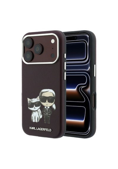 Apple Uyumlu iPhone 18 Pro Kılıf Karl Lagerfeld Lisanslı M-safe Şarj Özellikli K&c Bodies Sketch Pu Kapak Bordo