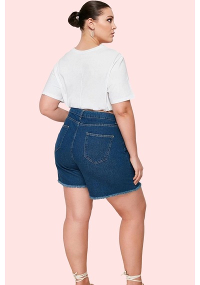 Ersefa Kadın Denim Yüksek Bel Şort Etek Pamuk Rahat Günlük Stil Hafta So Koyu Mavi