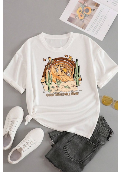 Unisex Good Things Will Come Baskılı Tasarım Tshirt Beyaz Unisex Good Things Will Come Baskılı Tasarım Tshirt Beyaz