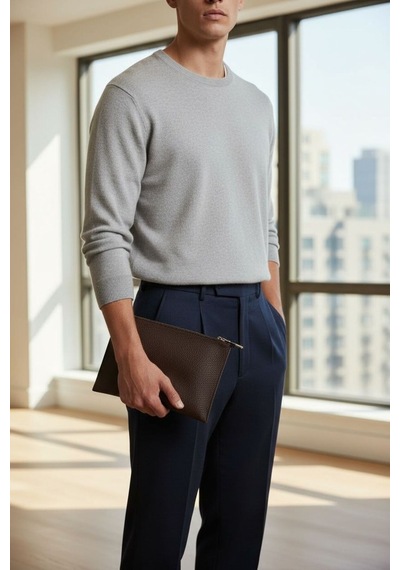 Plush Studıo Istanbul Noır Case Deri Clutch El Çantası Şık, Minimal & Zamansız Tasarım Kahverengi Kahverengi